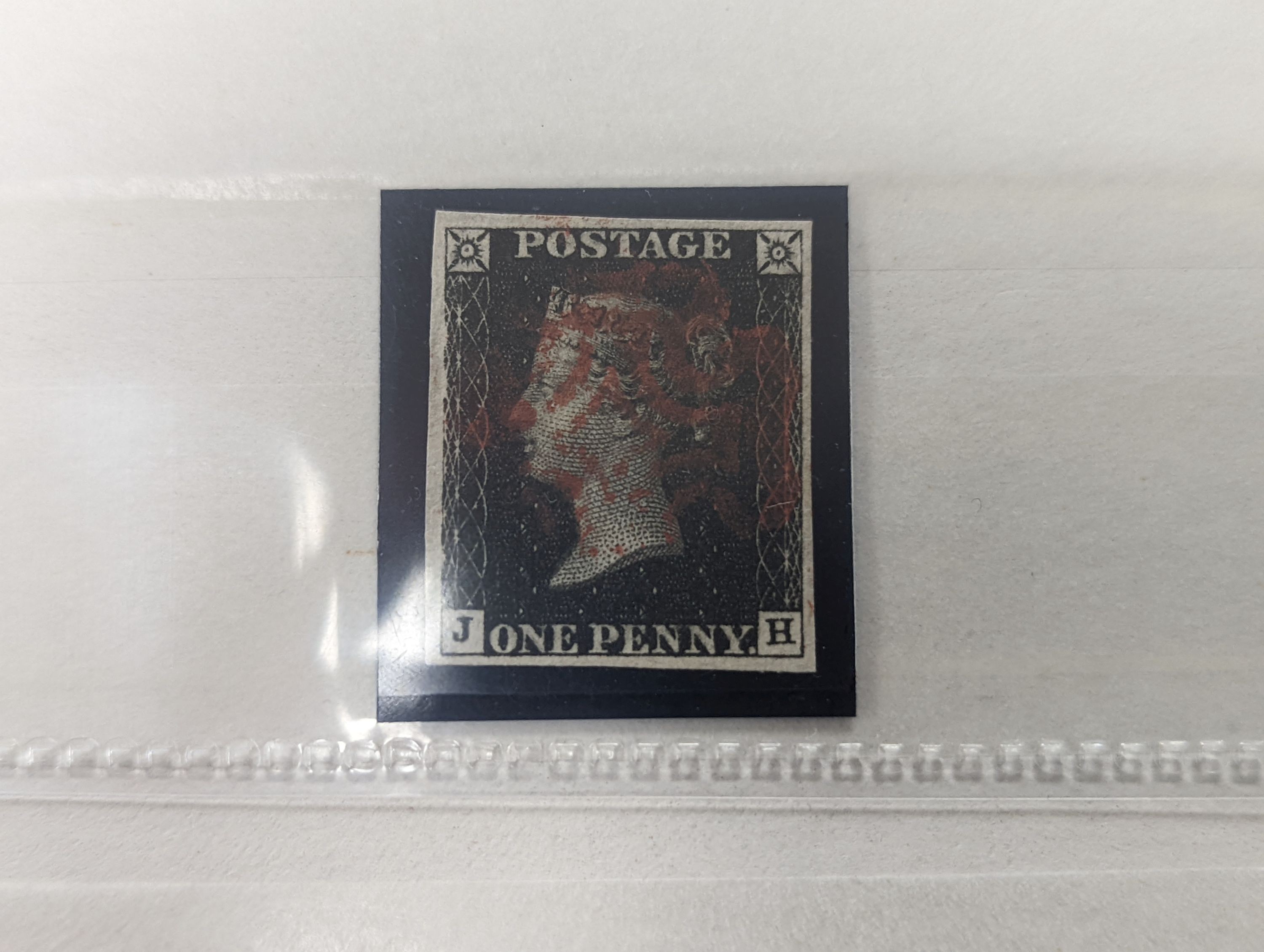 Great Britain stamps in stock book with 1840 1d black and 1841 2d blue unused. 1841 1d red brown mint block of 8, 1864-79 1d red plates in mint blocks including plate 79 block of 48, plate 170 block of 6 with marginal in